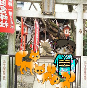 ふくろうカフェ原宿の柴犬ハチはキツネさんとお姉さんを見つけます。