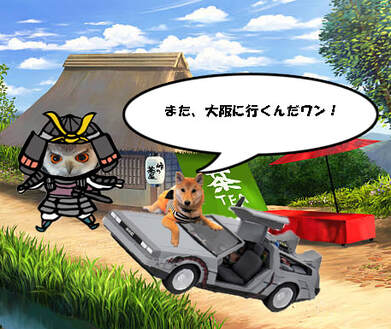 ふくろうカフェ原宿の柴犬とアフリカオオコノハズクは再び大阪の道中へと出ました。